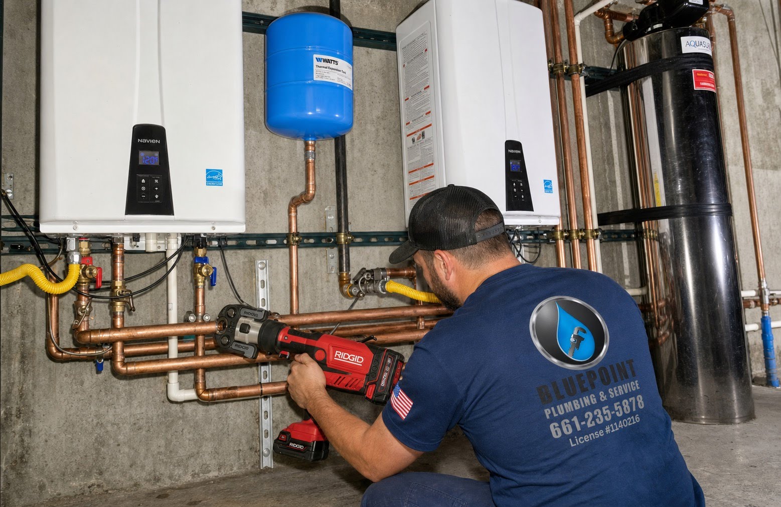 Dual Navien tankless water heater installation by BluePoint Plumbing in Santa Clarita